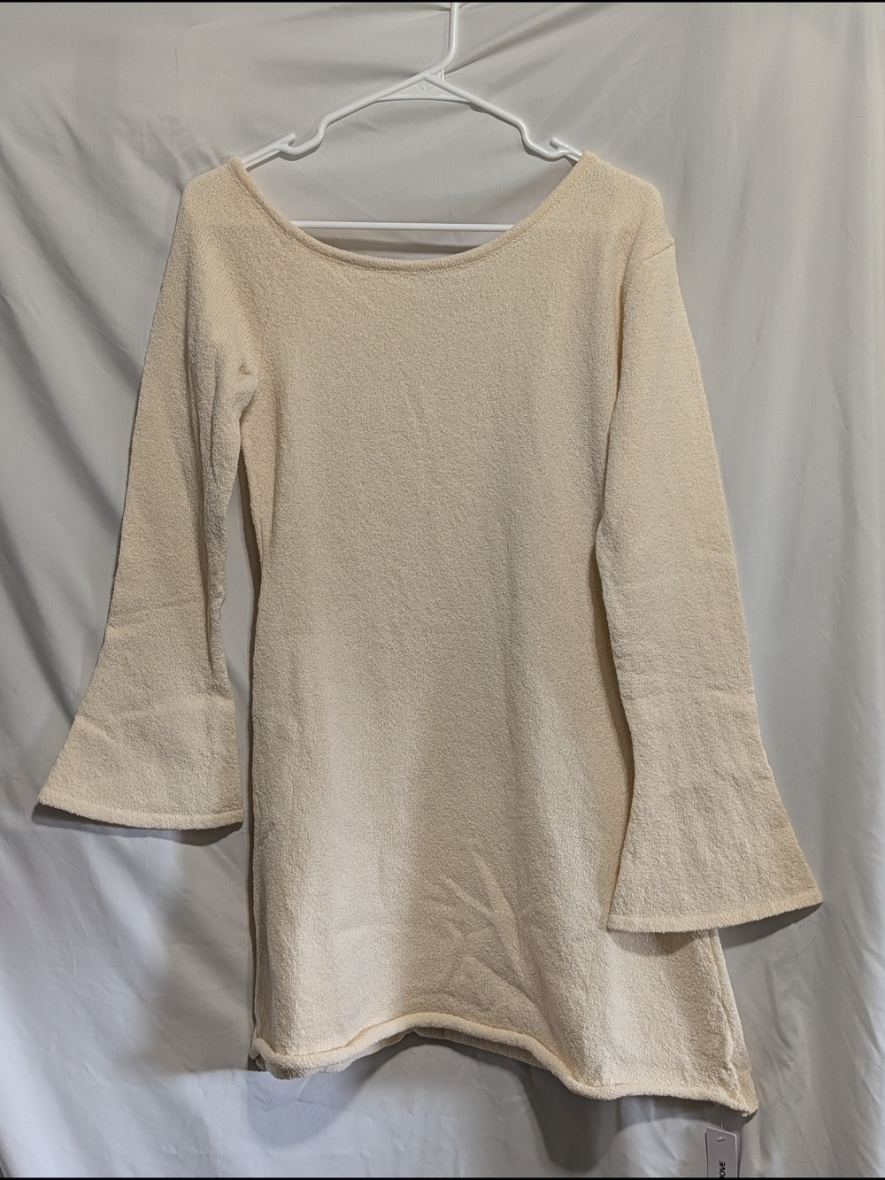 Princess Polly Cream Textured Mini Dress with Flared Sleeves